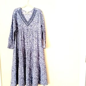 Wonderly Blue Floral Cottagecore Midi Dress Boho Prairie Cowgirl Modest‎ Medium